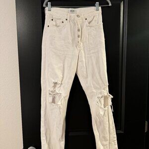 AGOLDE white ripped high-rise straight-leg jeans